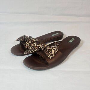 Oka-B Madison Slide Sandals Women Size ML US 8.5-9.5 Brown Leopard Bows Comfort